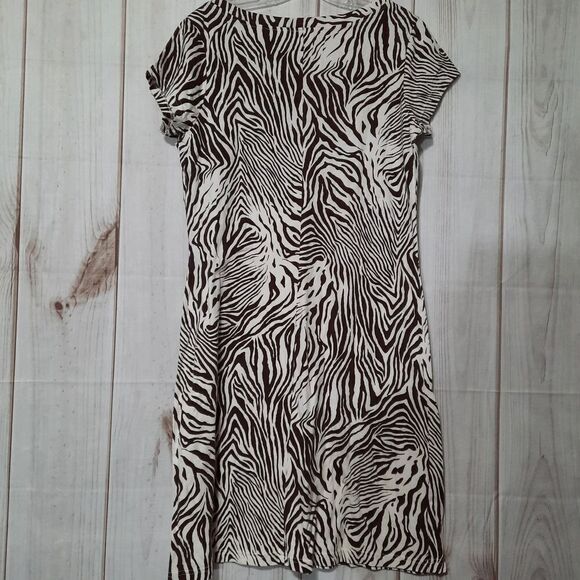 Newport News Dress Ladies Large Zebra Print Short Sleeve Midi - Picture 2 of 6